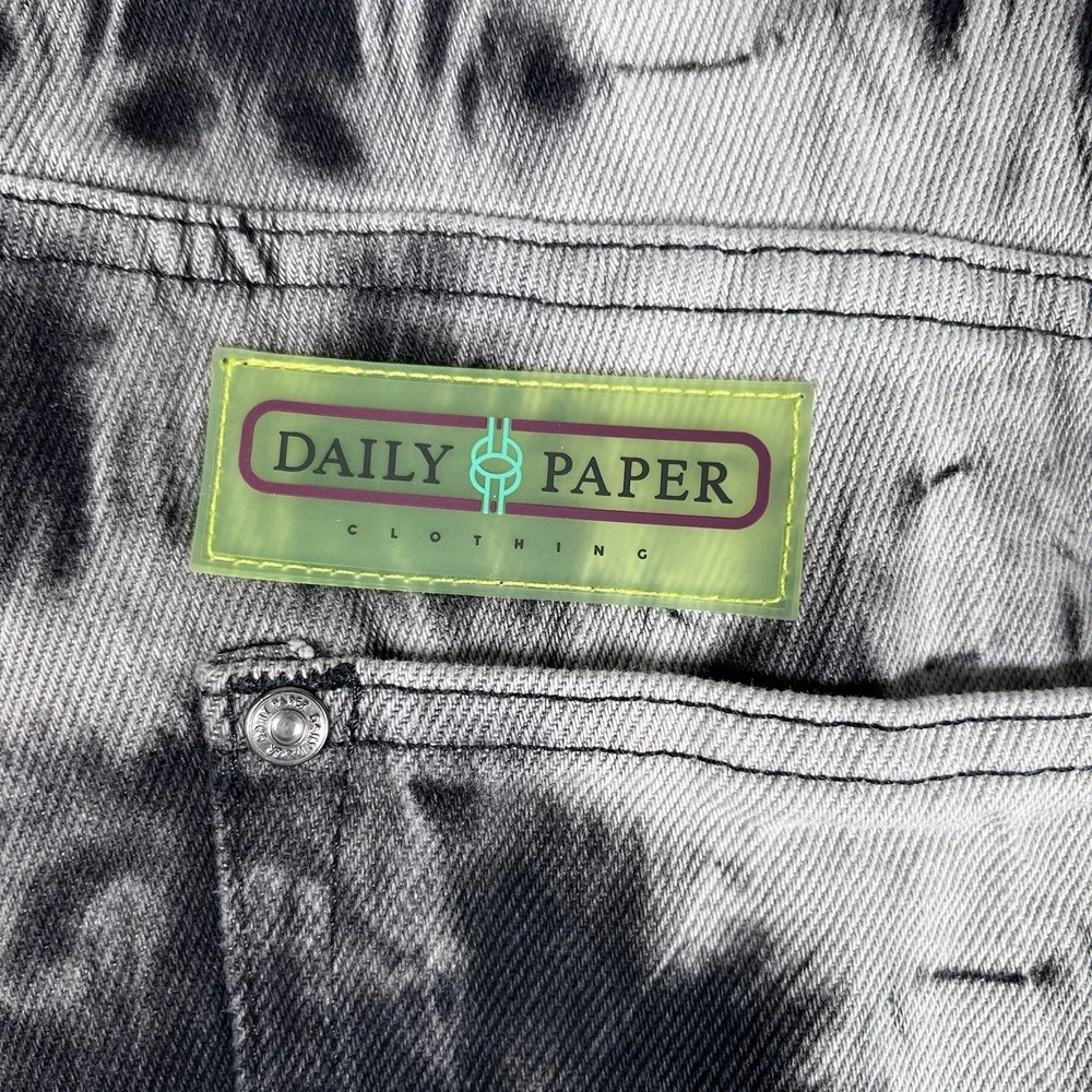 NEW! Daily Paper Huna Tie Dye Denim Skirt Shibori Black Grey Small Punk Grunge - Picture 8 of 13